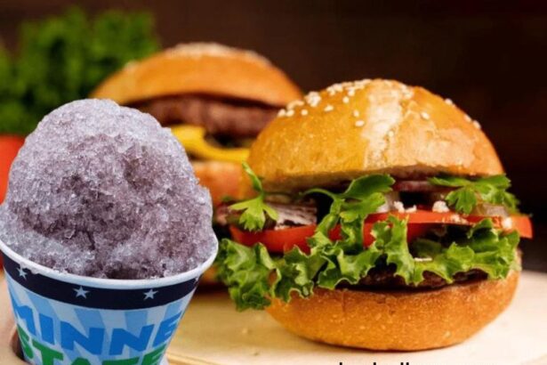 Burger and a Grape Snow Cone