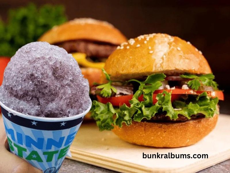 Burger and a Grape Snow Cone